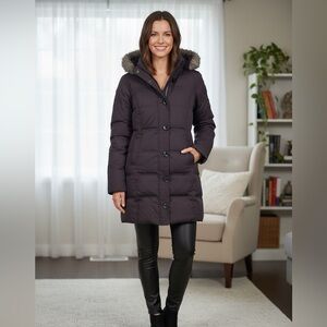 Aeropostale Black Hooded Fur Lined Long Jacket size m